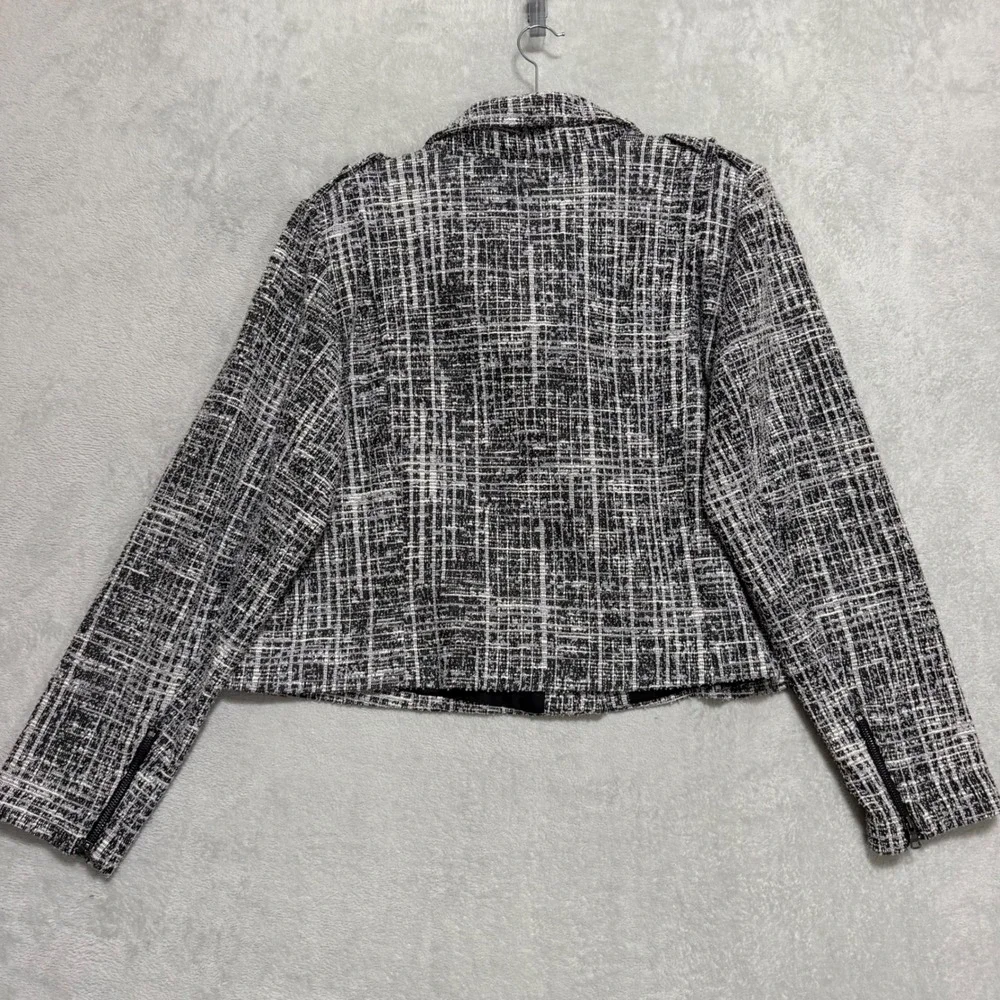 Lane Bryant Moto Jacket Women 24 Black White Tweed Sequin Biker Blazer NWT